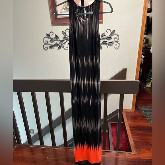 Chic Black and Orange Maxi Dress Size Medium #136 - Picture 1 of 10
